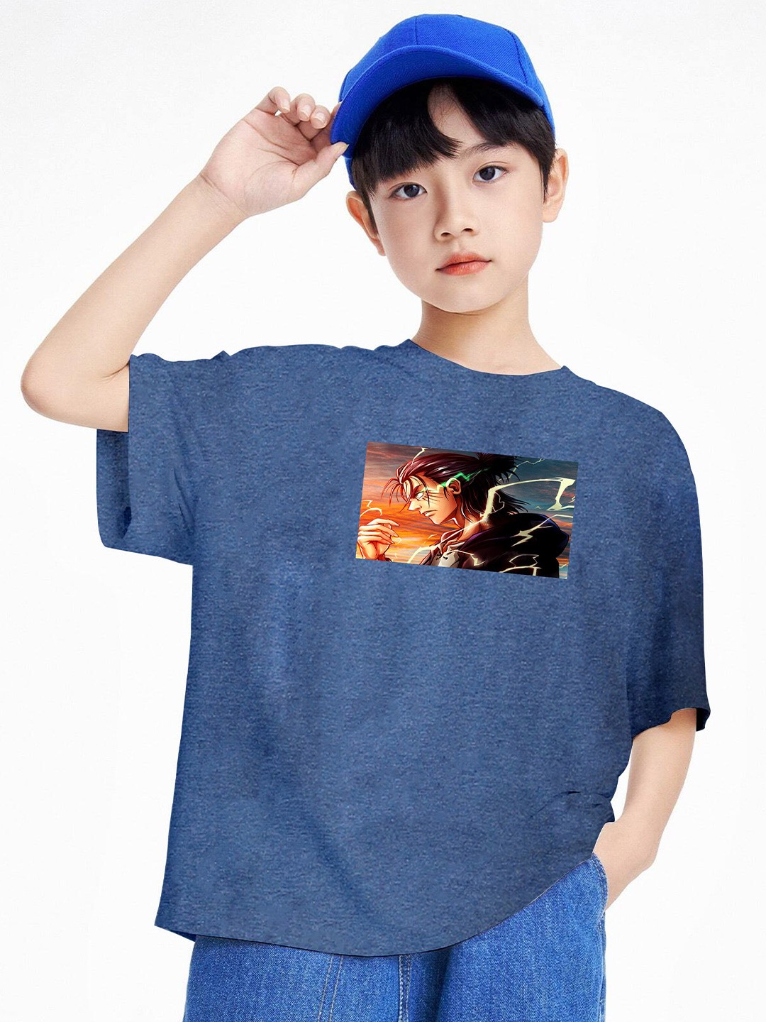 

BAESD Boys Printed Extended Sleeves Oversized T-shirt, Blue