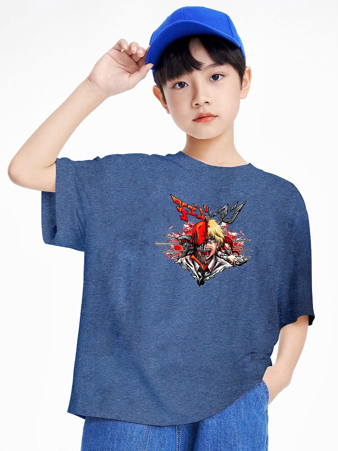 

BAESD Boys Printed Extended Sleeves Oversized T-shirt, Blue