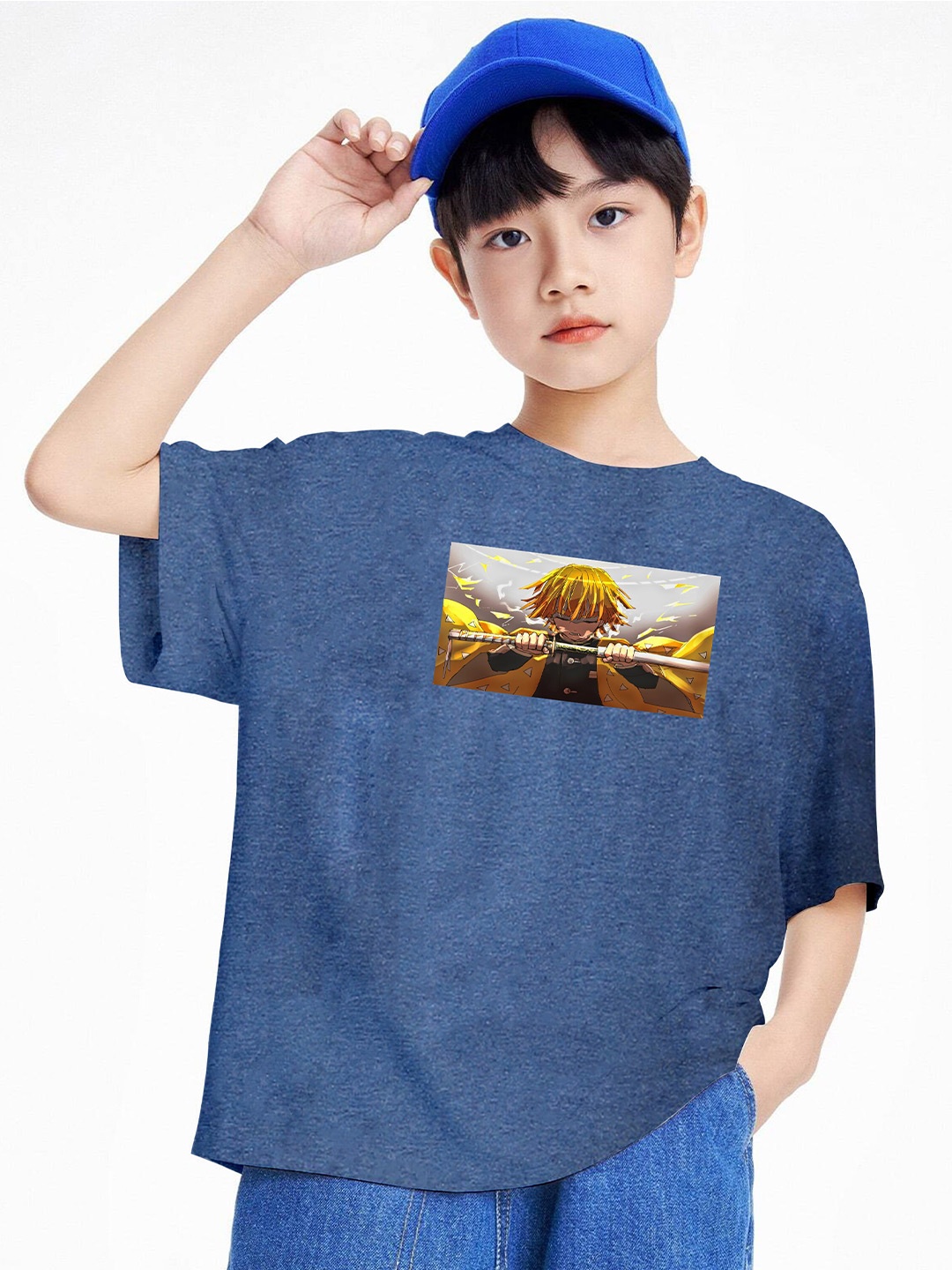 

BAESD Boys Oversized Anime Printed T-shirt, Blue