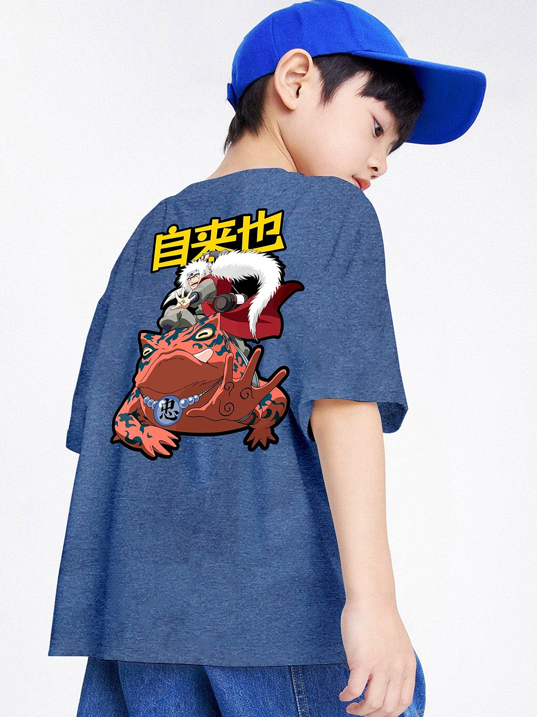 

BAESD Boys Anime Printed Extended Sleeves Oversized T-shirt, Blue