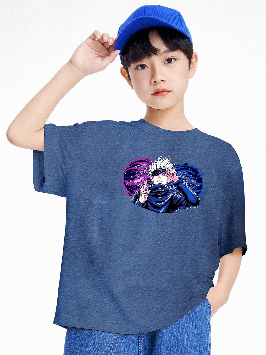 

BAESD Boys Printed Extended Sleeves Oversized T-shirt, Blue