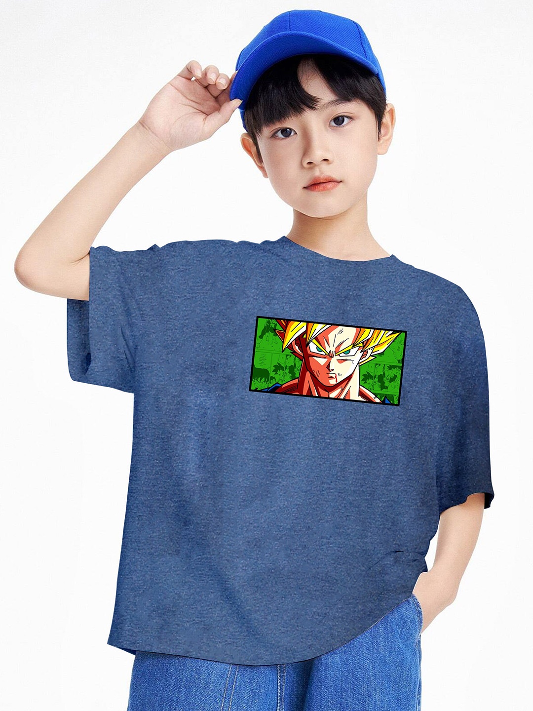 

BAESD Boys Anime Printed Oversized T-shirt, Blue