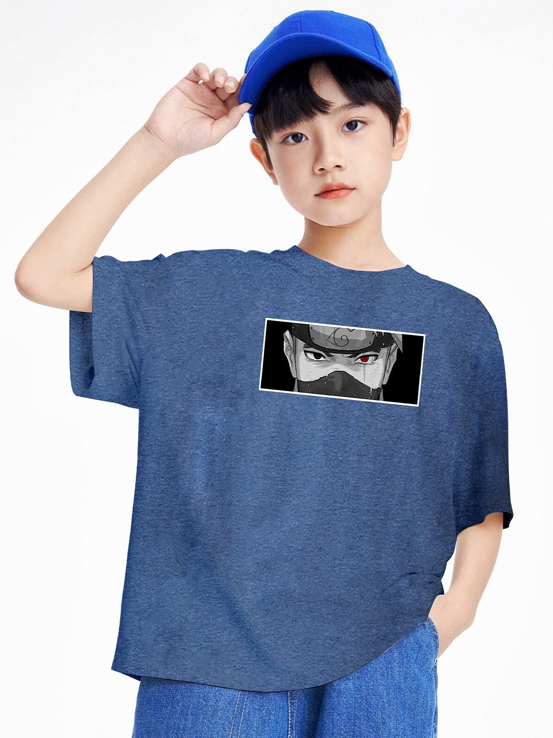 

BAESD Boys Naruto Anime Printed Oversized T-shirt, Blue