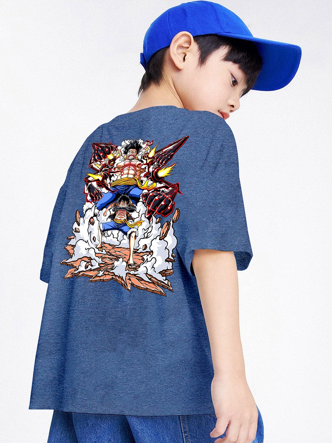 

BAESD Boys Anime Printed Extended Sleeves Oversized T-shirt, Blue