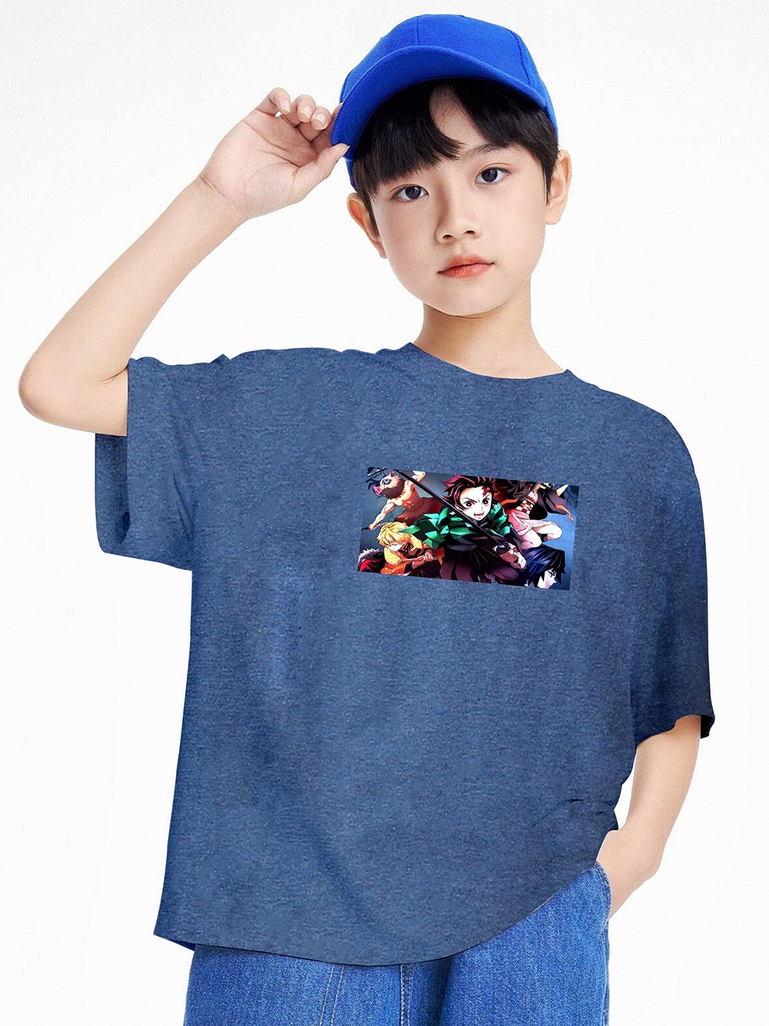 

BAESD Boys Printed Extended Sleeves Oversized T-shirt, Blue
