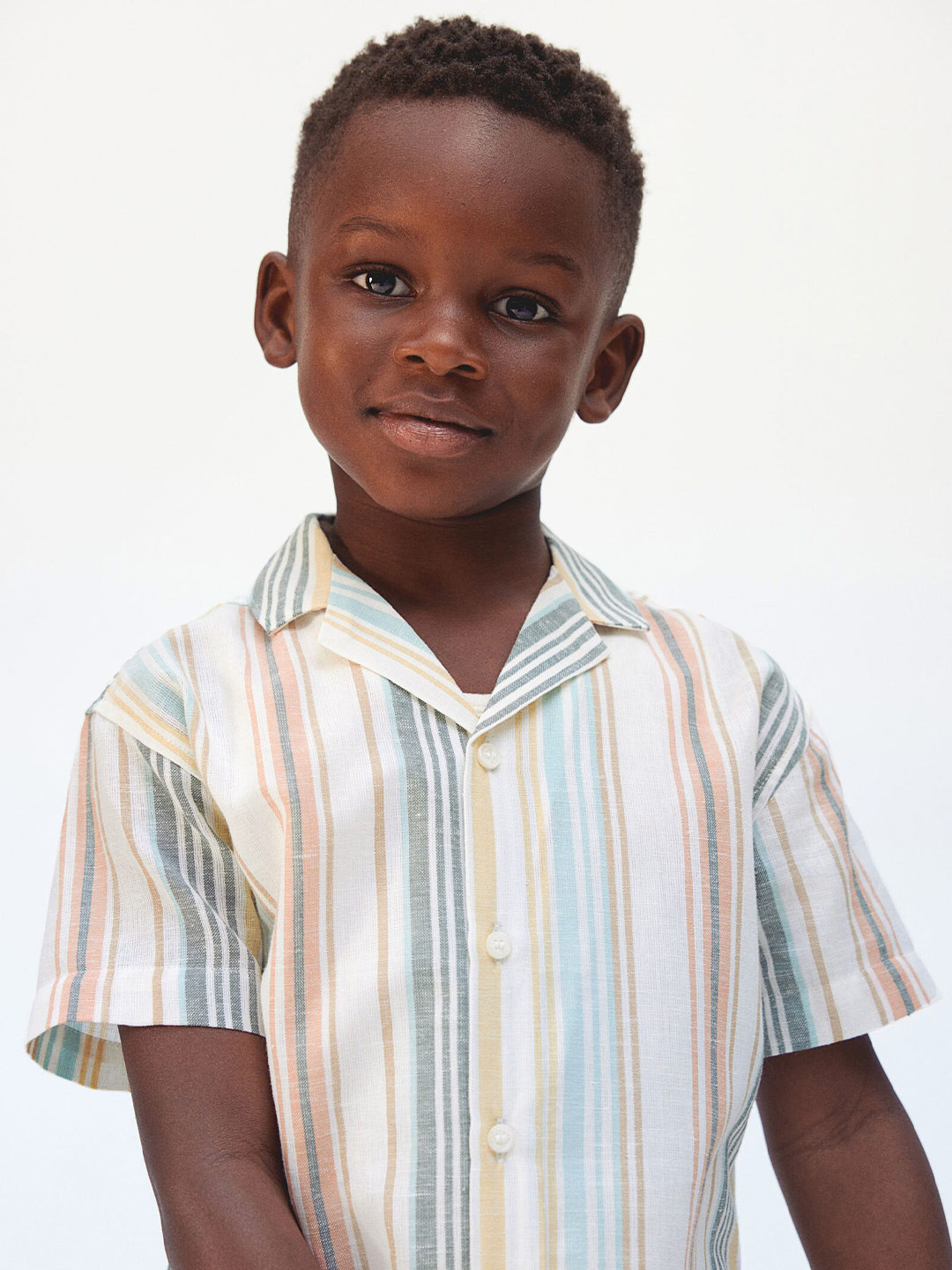 

H&M Boys Cotton & Linen Patterned Resort Shirt, White