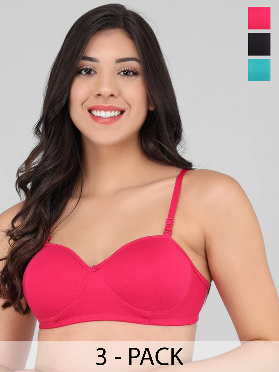 

LIONZY Pack Of 3 T-shirt Bra - Half Coverage Lightly Padded, Red