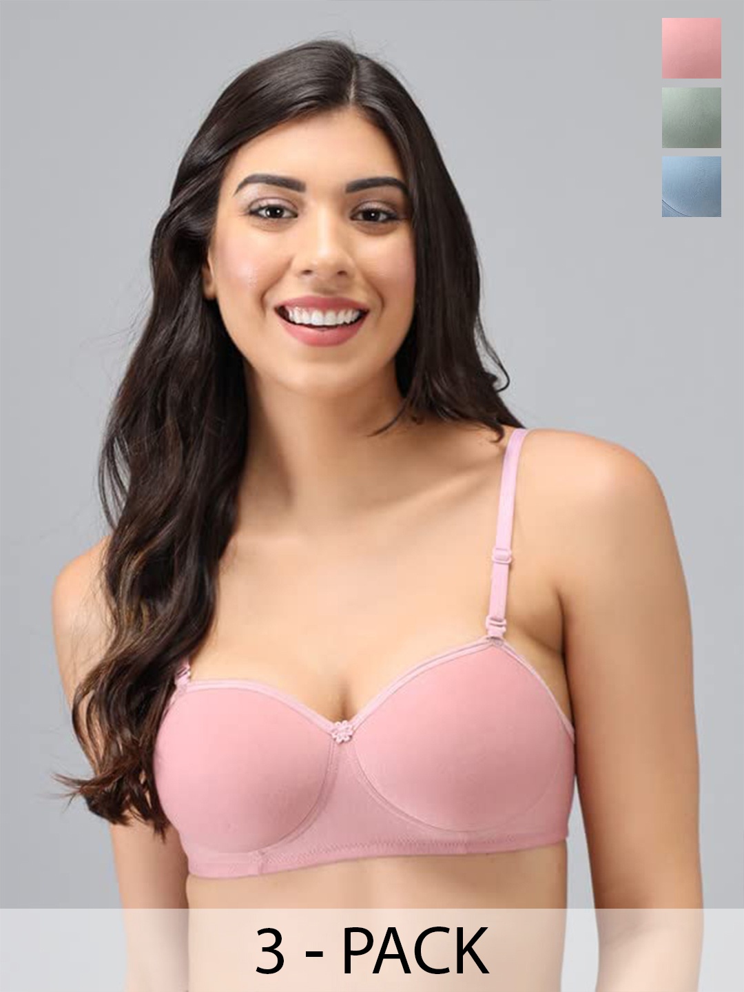 

LIONZY Pack Of 3 Everyday Bra - Half Coverage Lightly Padded, Olive