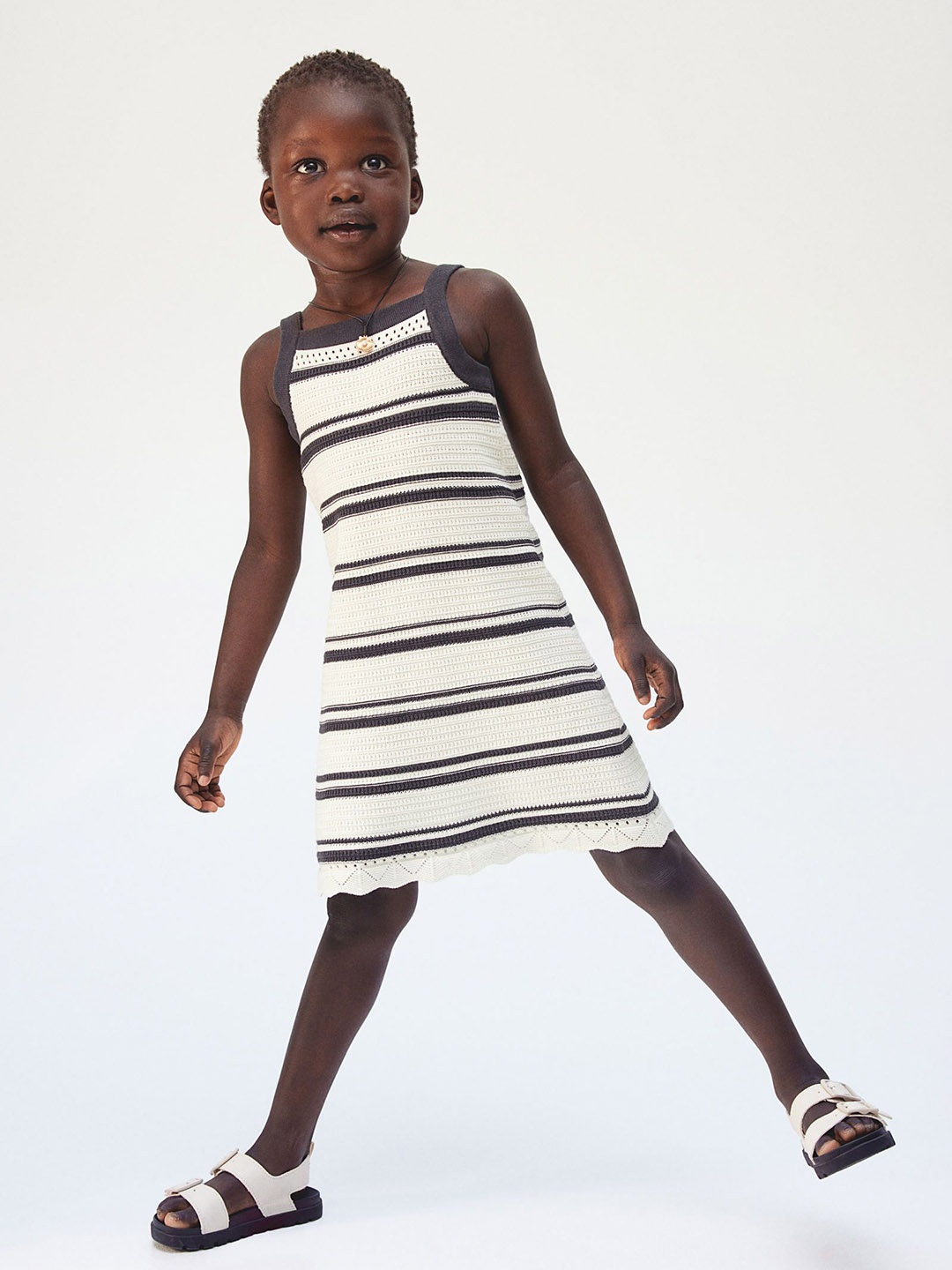 

H&M Girls Pure Cotton Crochet-Look Dress, White