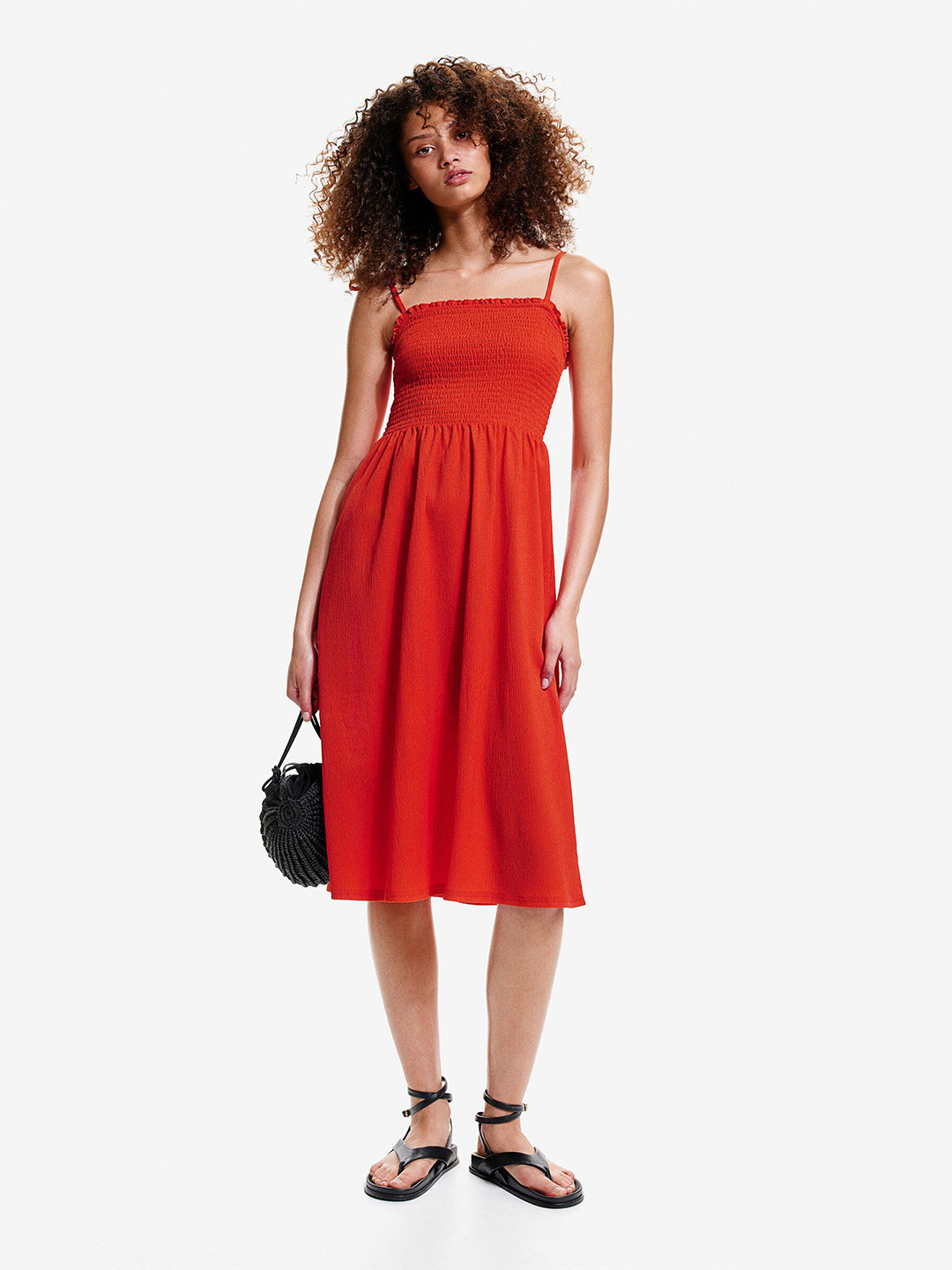 

H&M Tie-Strap Smocked Dress, Red