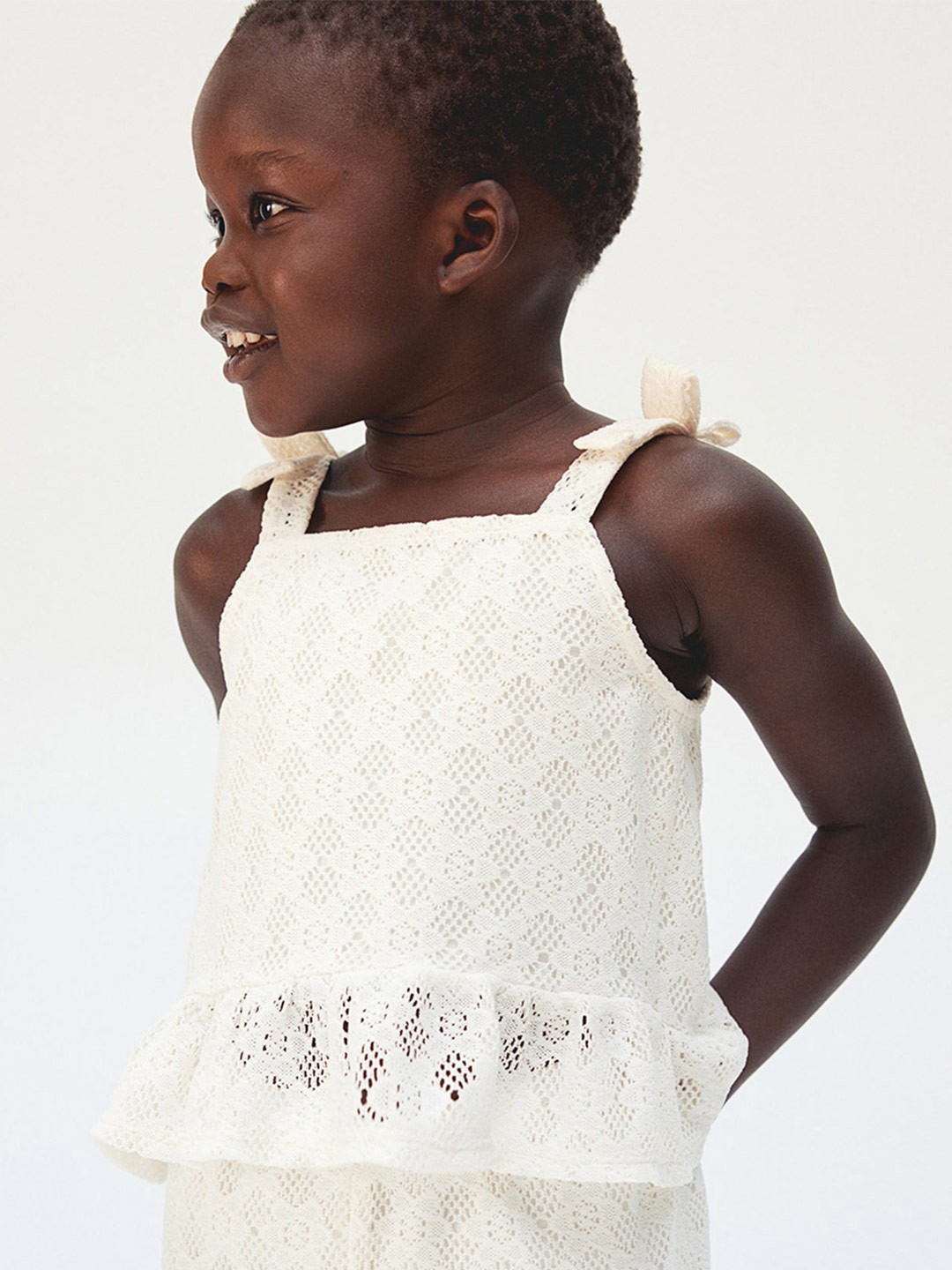

H&M Girls Bow-Detail Peplum Top, White
