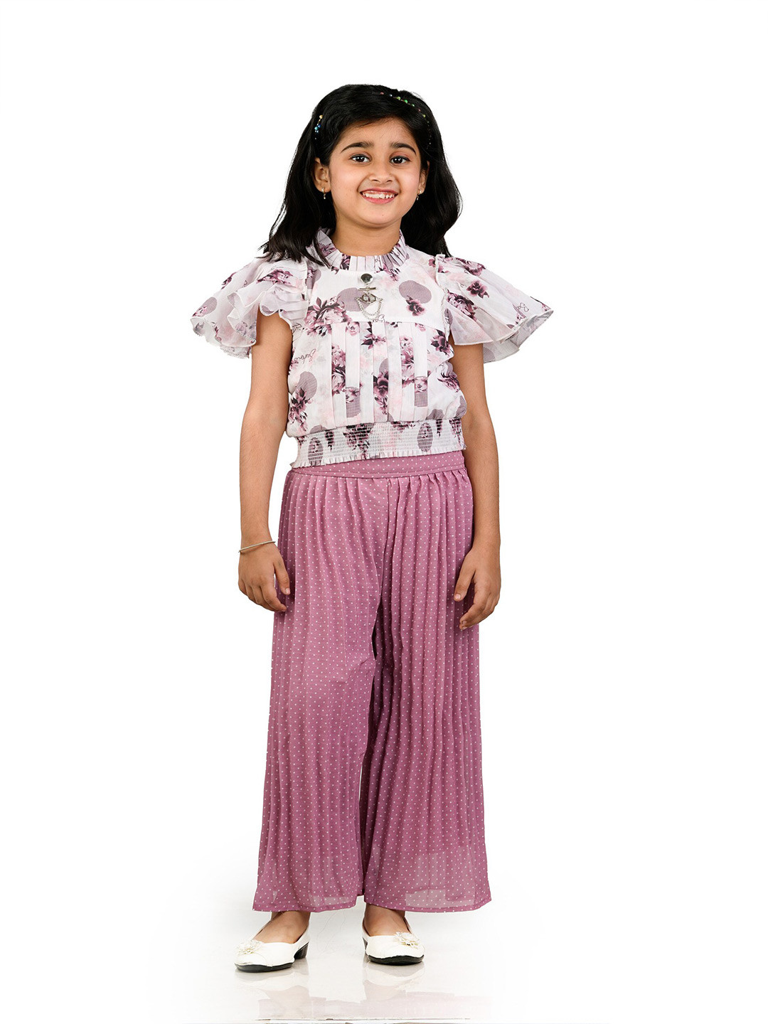 

BURBN Girls Printed Top With Palazzos, Pink