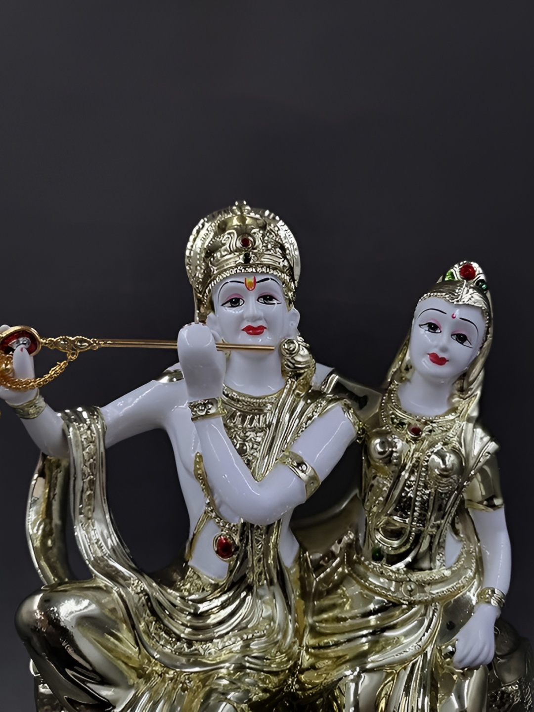 

Aura Gold-Plated & White Religious Radha Krishna Murti Idol Showpiece