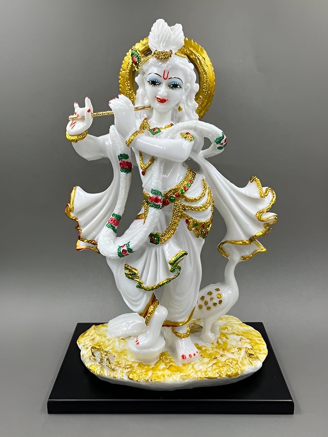 

Aura White & Green Religious Krishna Playing Flute Standing Idol Showpiece