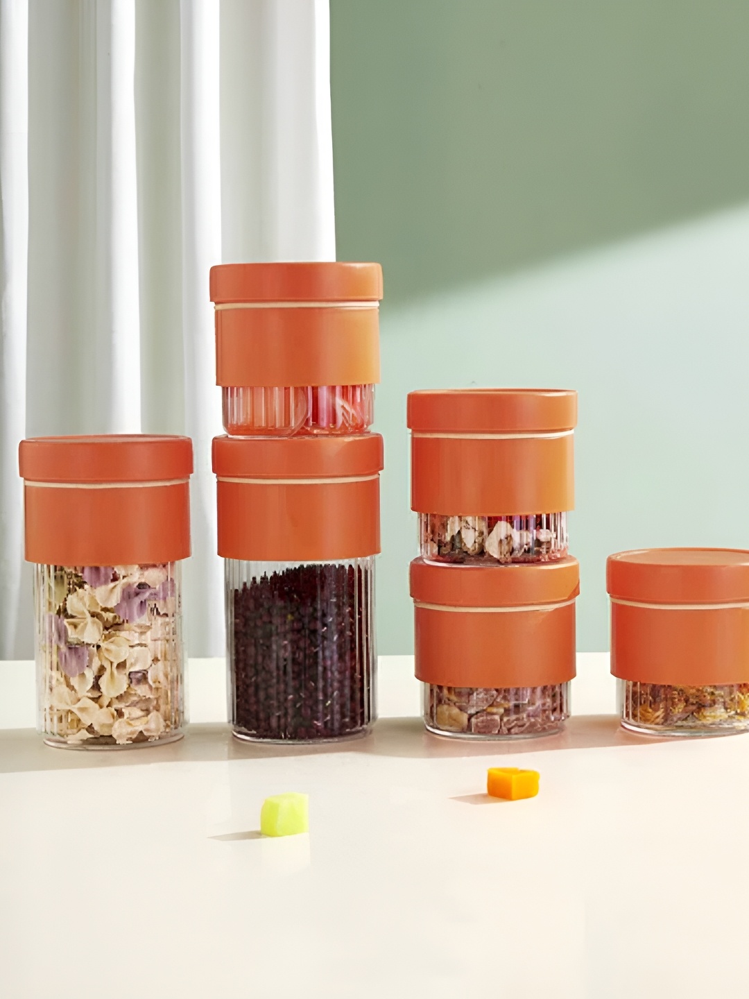 

THEDECORKART Transparent & Orange 6 Pieces Glass Containers With Lid