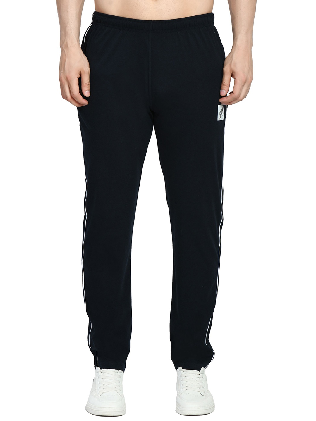 

SMSHOPMORE Men Cotton Mid Rise Track Pants, Navy blue