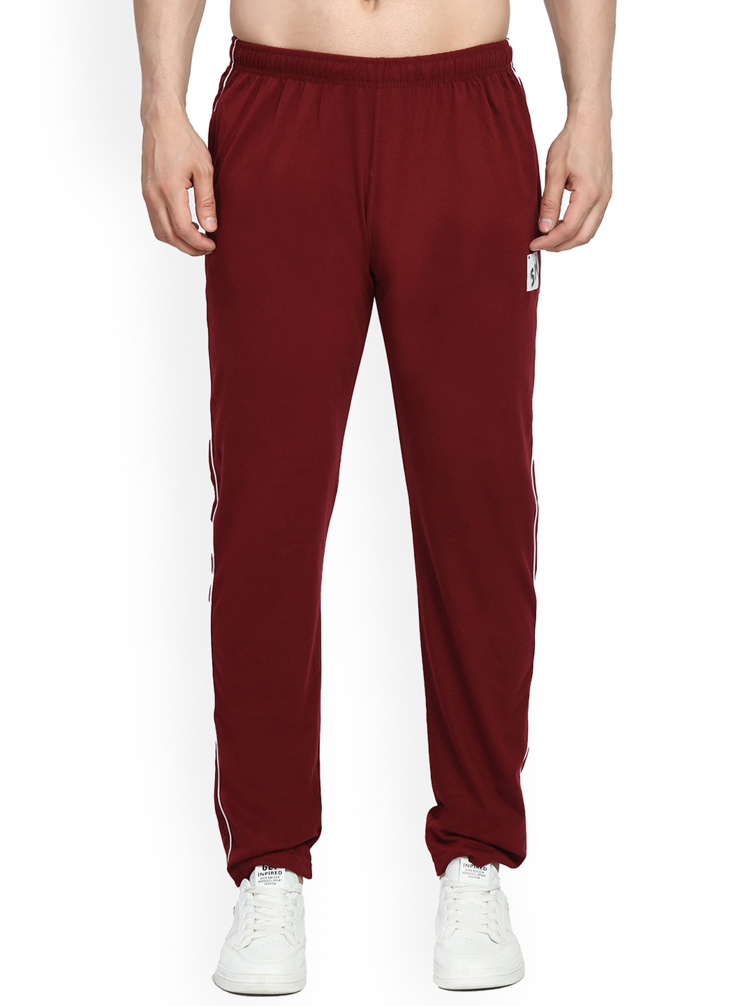 

SMSHOPMORE Men Cotton Mid Rise Track Pants, Maroon
