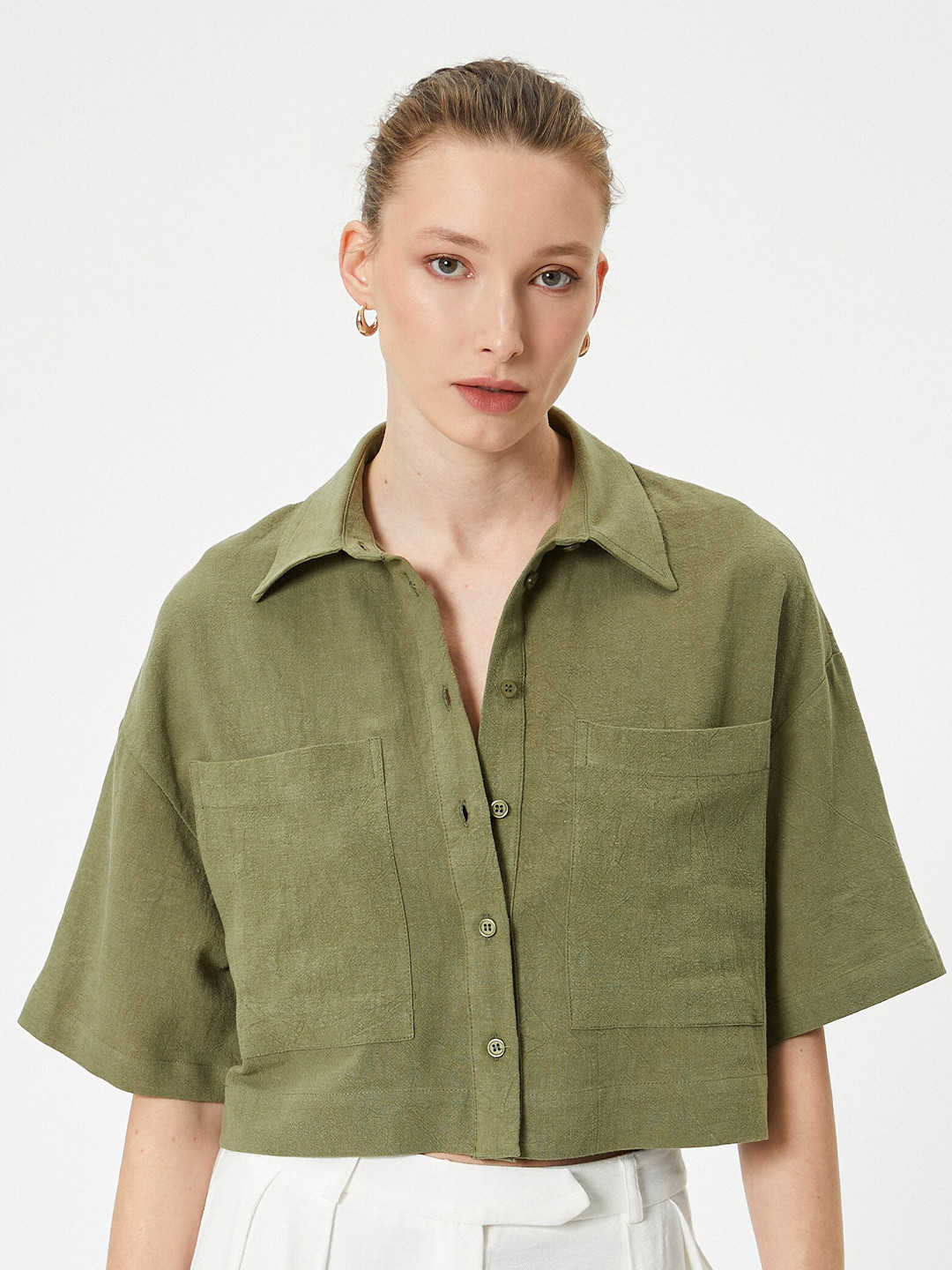 

Koton Spread Collar Pockets Regular Fit Casual Shirt, Olive