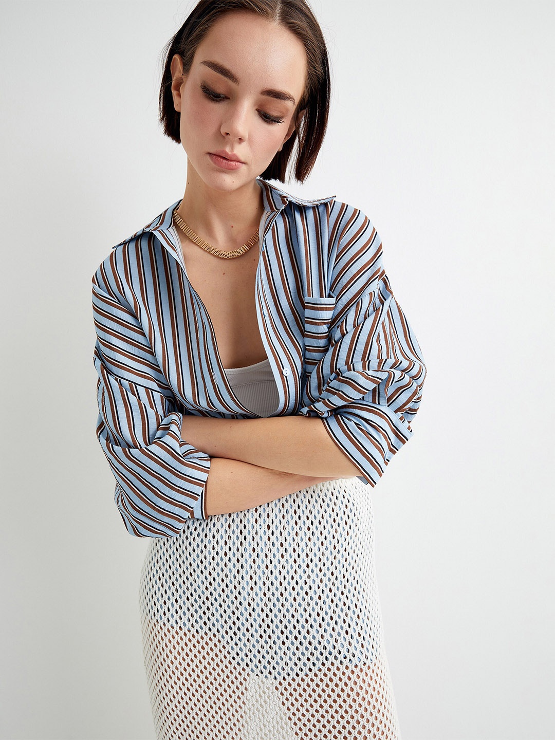 

Koton Vertical Striped Cotton Casual Shirt, Blue