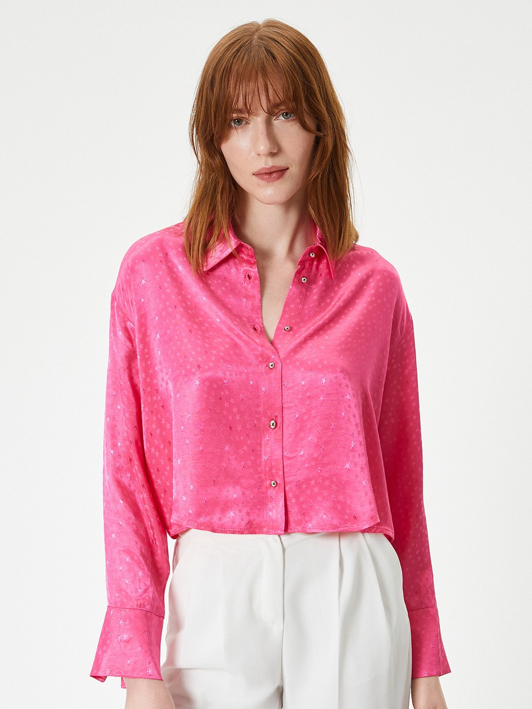 

Koton Spread Collar Self Design Casual Shirt, Fuchsia