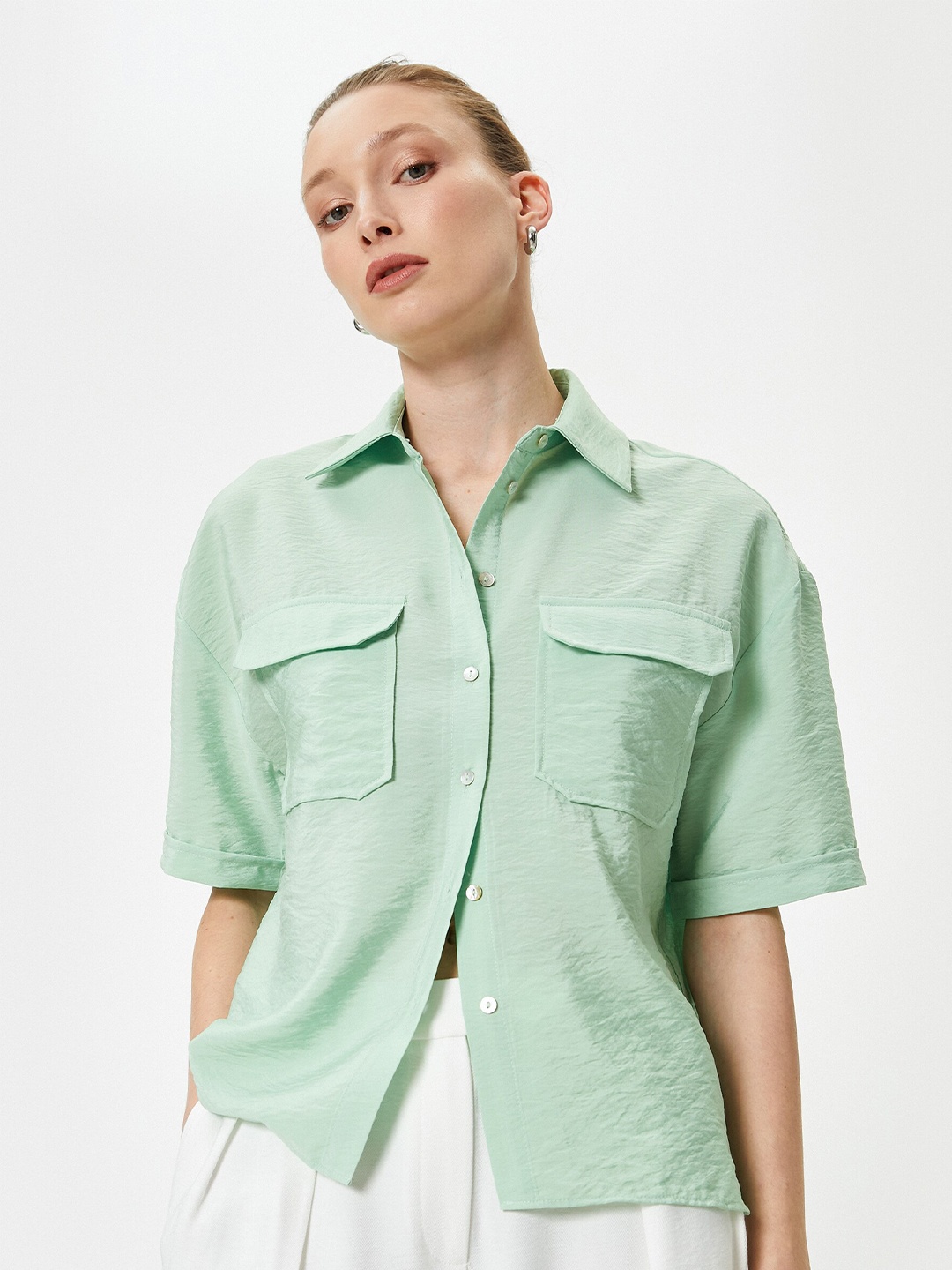 

Koton Spread Collar Casual Shirt, Green