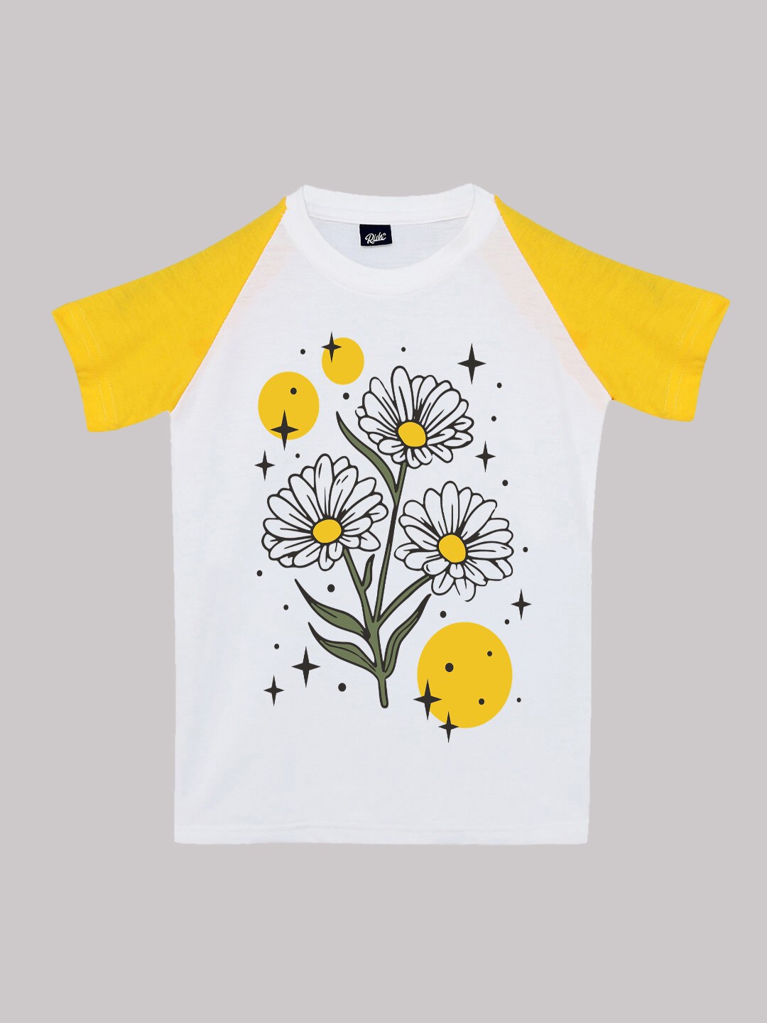 

RISH Kids Round Neck Raglan Sleeves Floral Printed Cotton T-shirt, White