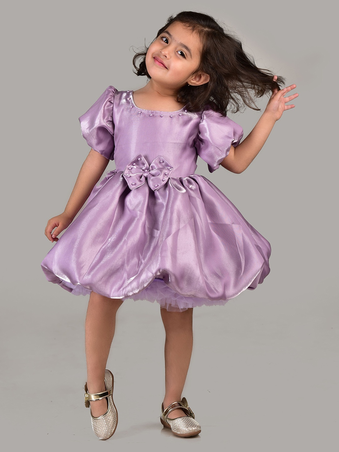 

BAESD Girls Puff Sleeve Satin Fit & Flare Dress, Purple