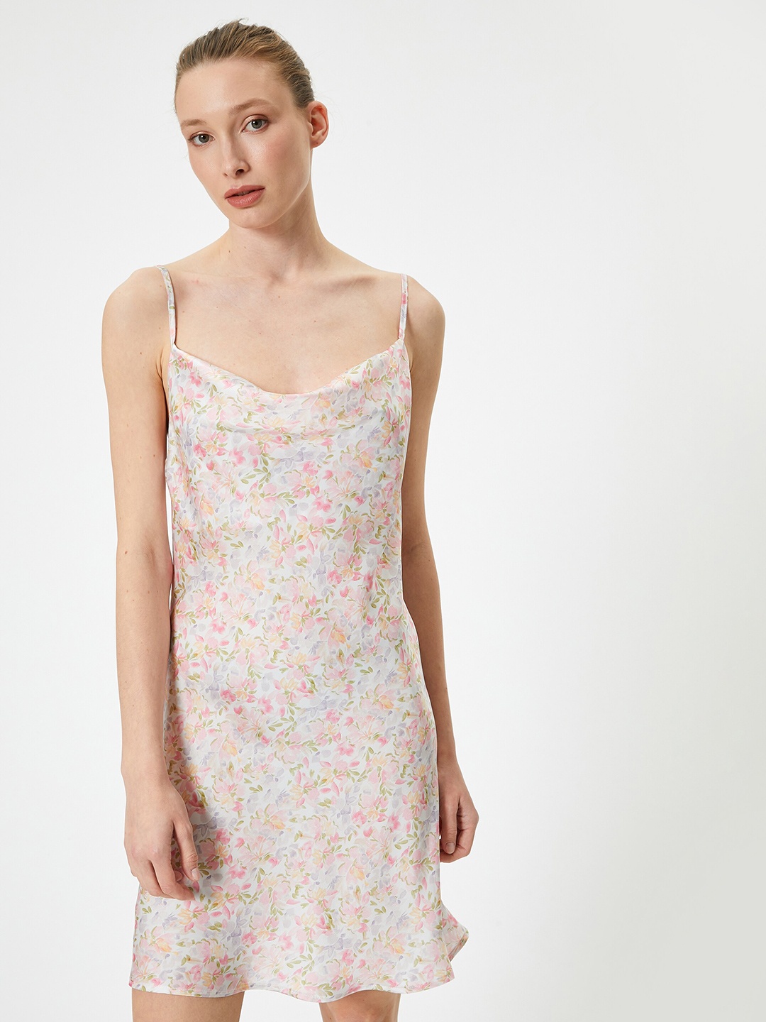 

Koton Floral Print Shoulder Straps Sleeveless A-Line Dress, Pink