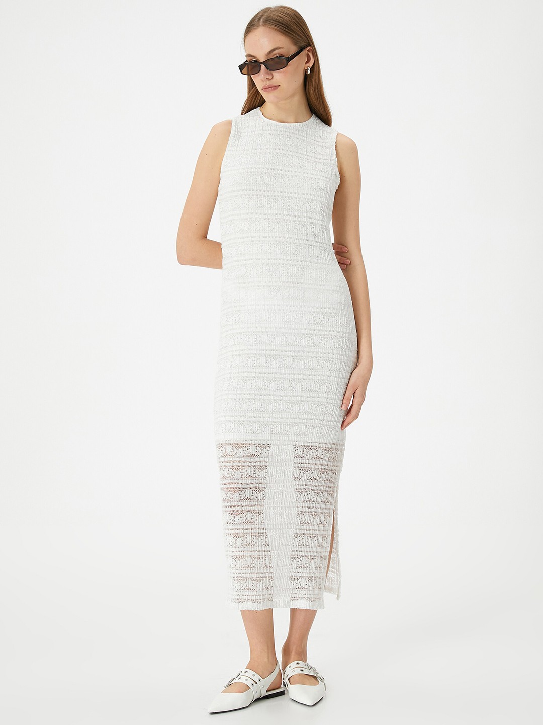

Koton Self Design Sleeveless Maxi Dress, Off white