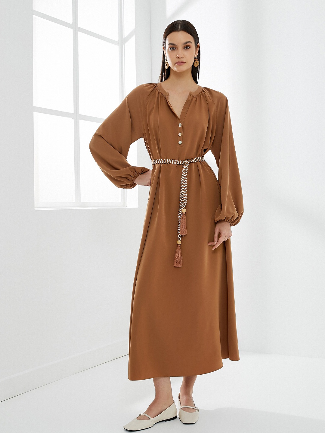 

Koton Mandarin Collar Maxi Dress, Coffee brown