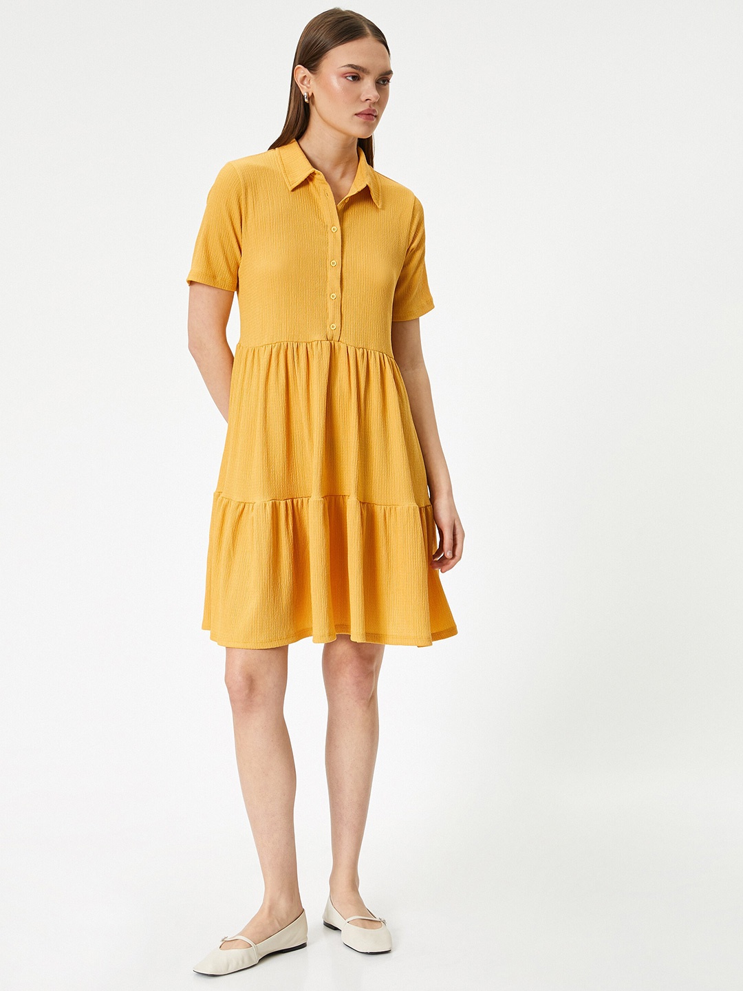 

Koton Shirt Style Cotton Dress, Yellow