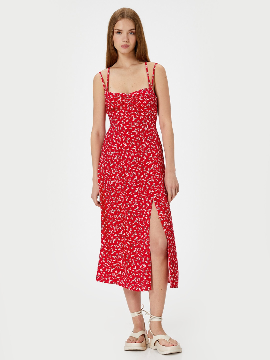 

Koton Floral Printed Sheath Midi Dress, Red