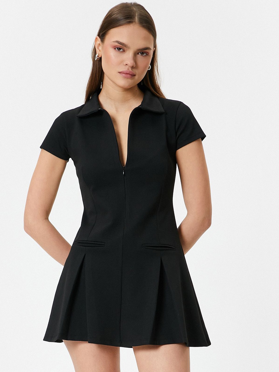 

Koton V-Neck Fit & Flare Mini Dress, Black