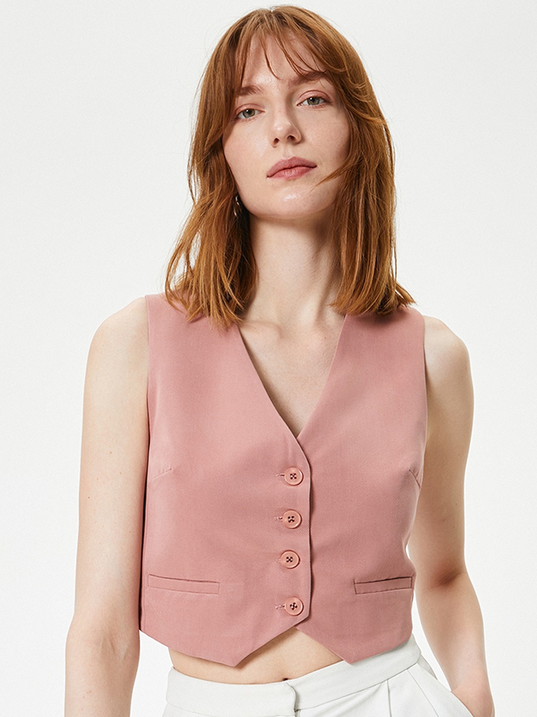 

Koton V-Neck Sleeveless Waistcoat, Rose