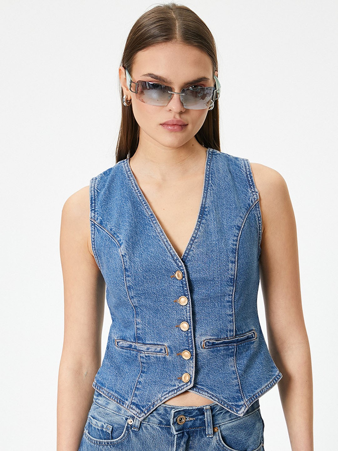 

Koton Washed Denim Waistcoat, Blue