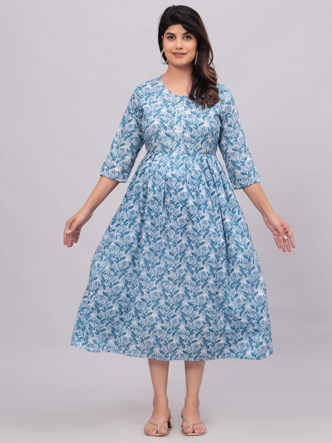 

KALINI Ethnic Motifs Printed Maternity A-Line Midi Dress, Blue