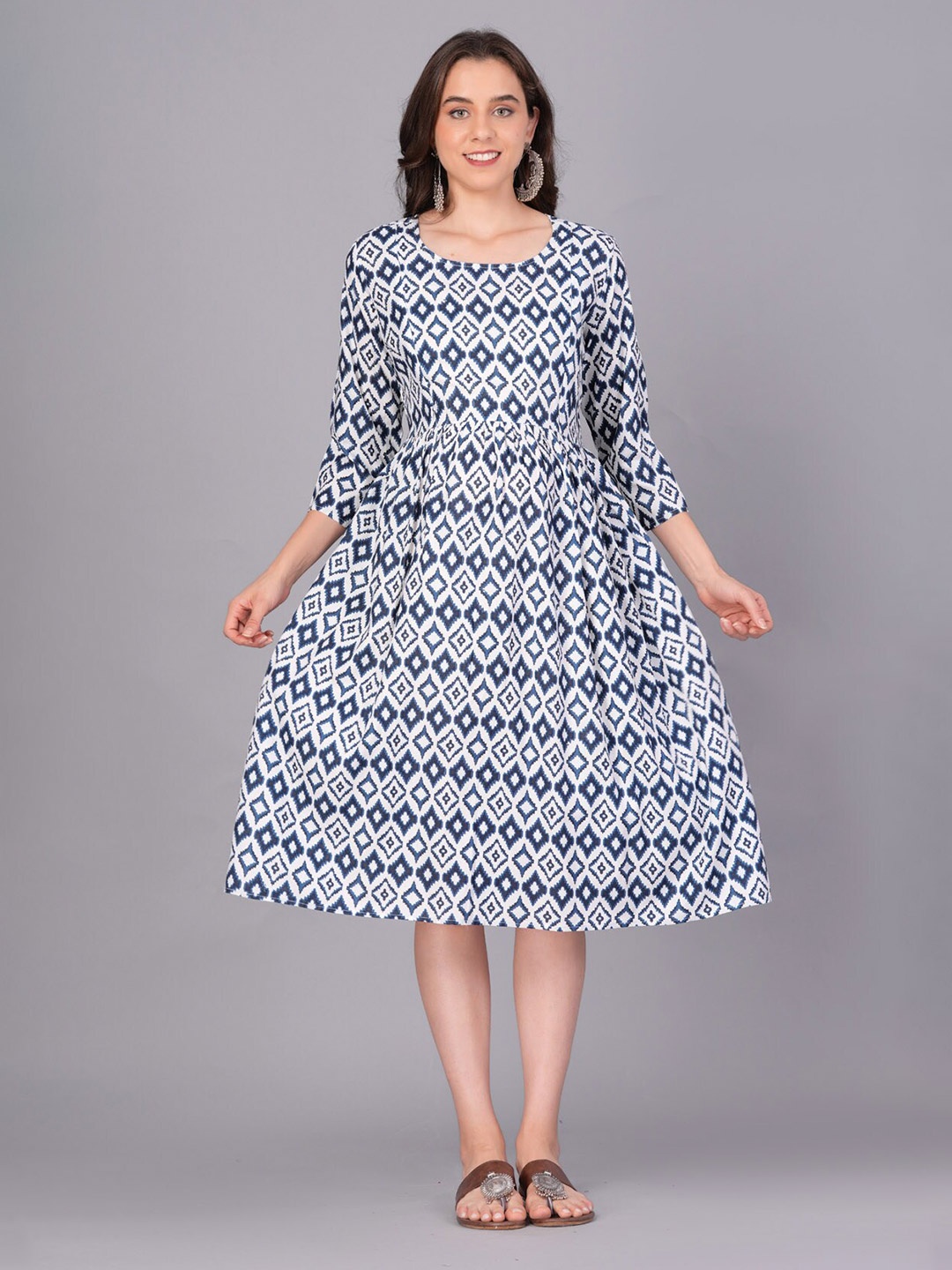 

KALINI Geometric Printed Maternity A-Line Midi Dress, Blue