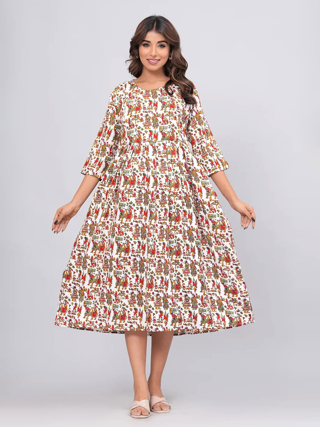 

Black Teetar Ethnic Motifs Printed Maternity A-Line Midi Dress, Blue