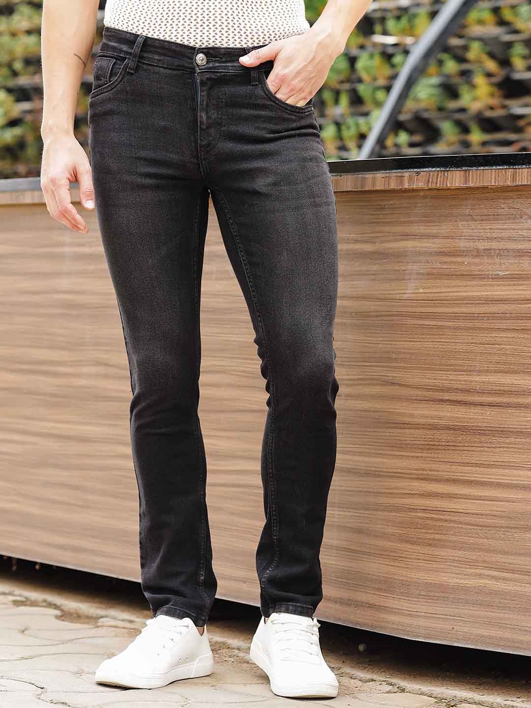 

TOMHIDDLE Men Slim Fit Clean Look Light Fade Whiskers Pure Cotton Jeans, Black