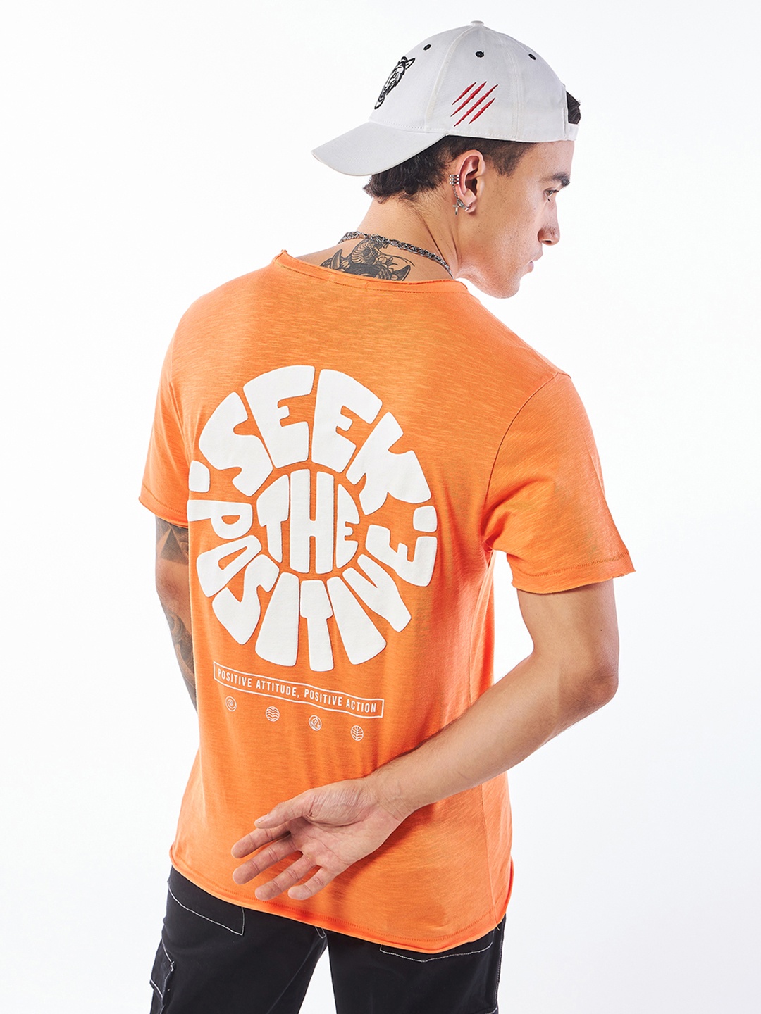 

Bewakoof Air 1.0 Men Orange Peace Seeker Graphic Printed T-shirt