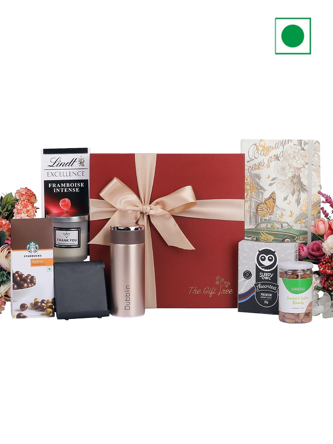 

The Gift Tree 10Pcs Dubblin SS Bottle with Potable Stand & Chocolate Gift Hamper, Red