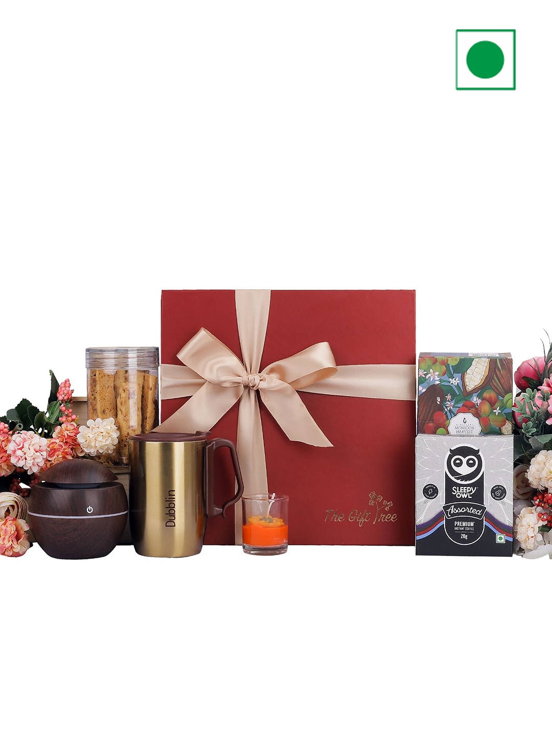 

The Gift Tree 8Pcs Humidifier and Healthy Snacks Diwali Hamper, Red