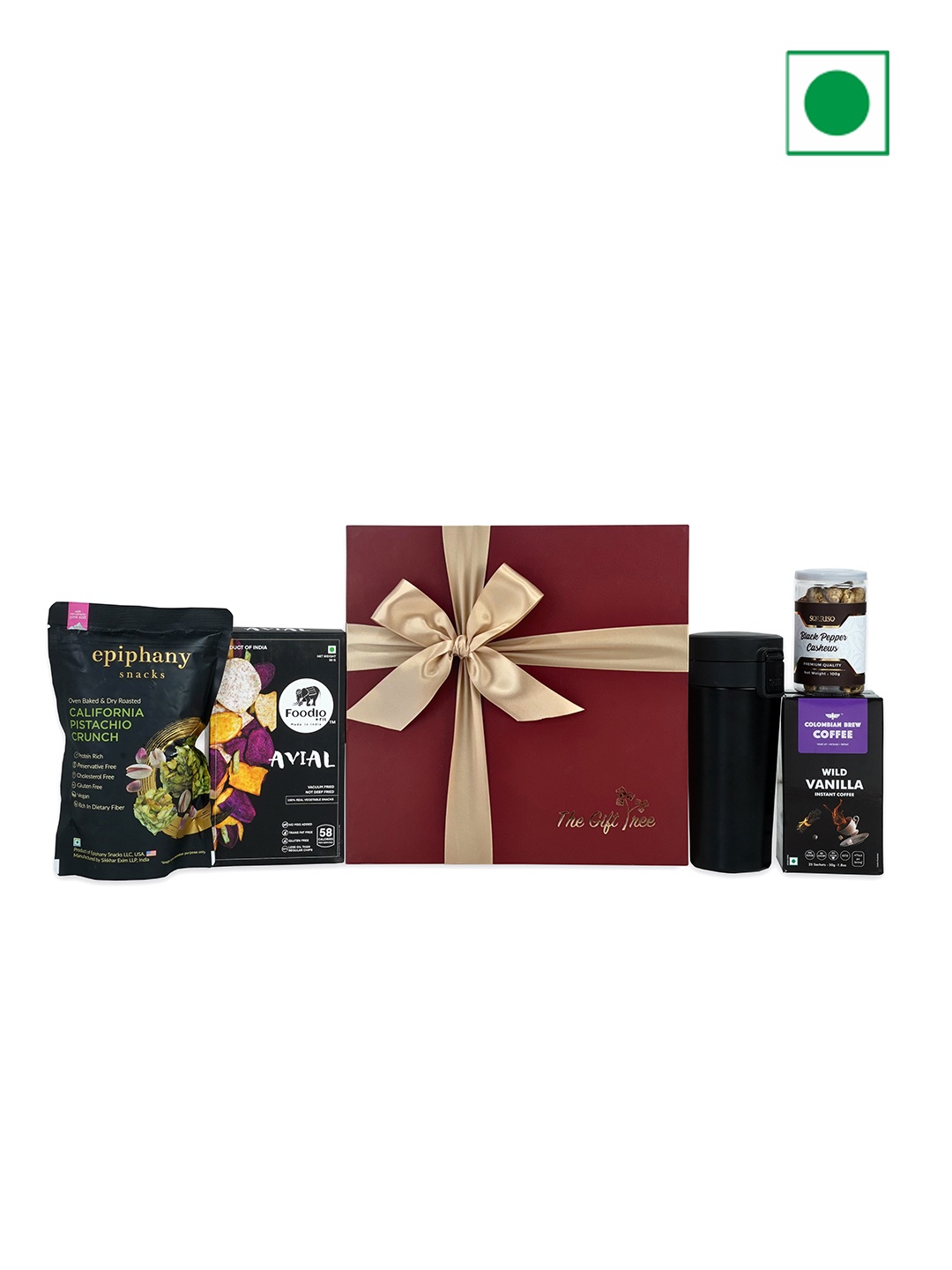 

The Gift Tree Vaccum Insulated Cup With Flavoured Coffee & Healthy Treat Gift Set, Red