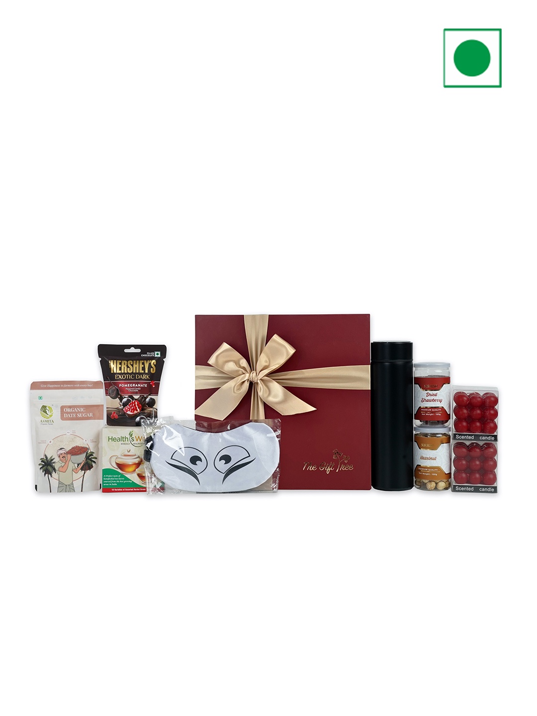 

The Gift Tree LED Tempreature Bottle, Tea & Dry Fruits Hamper, Red