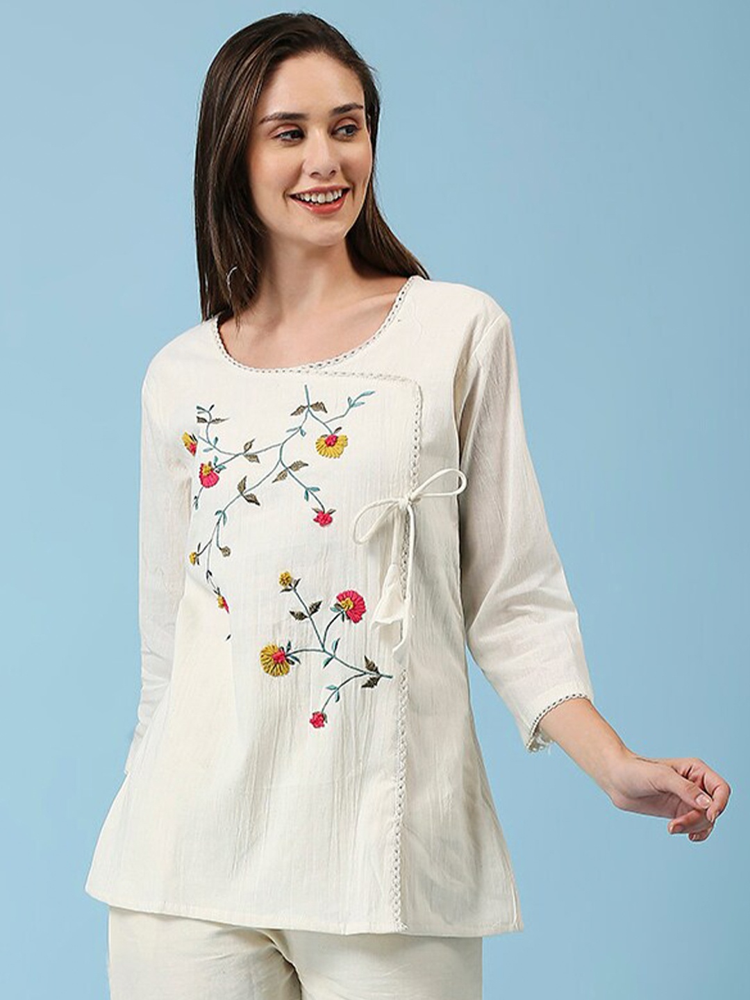

YOELLA Organic Cotton Embroidered Bohemian Tunic, Off white