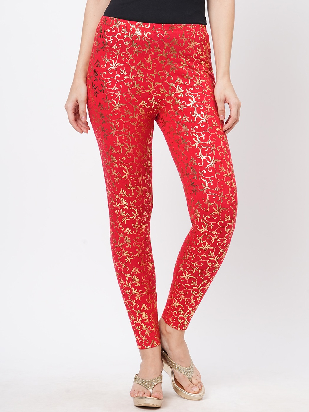 

Hashtag Be Printed Ankle Length Leggings, Red