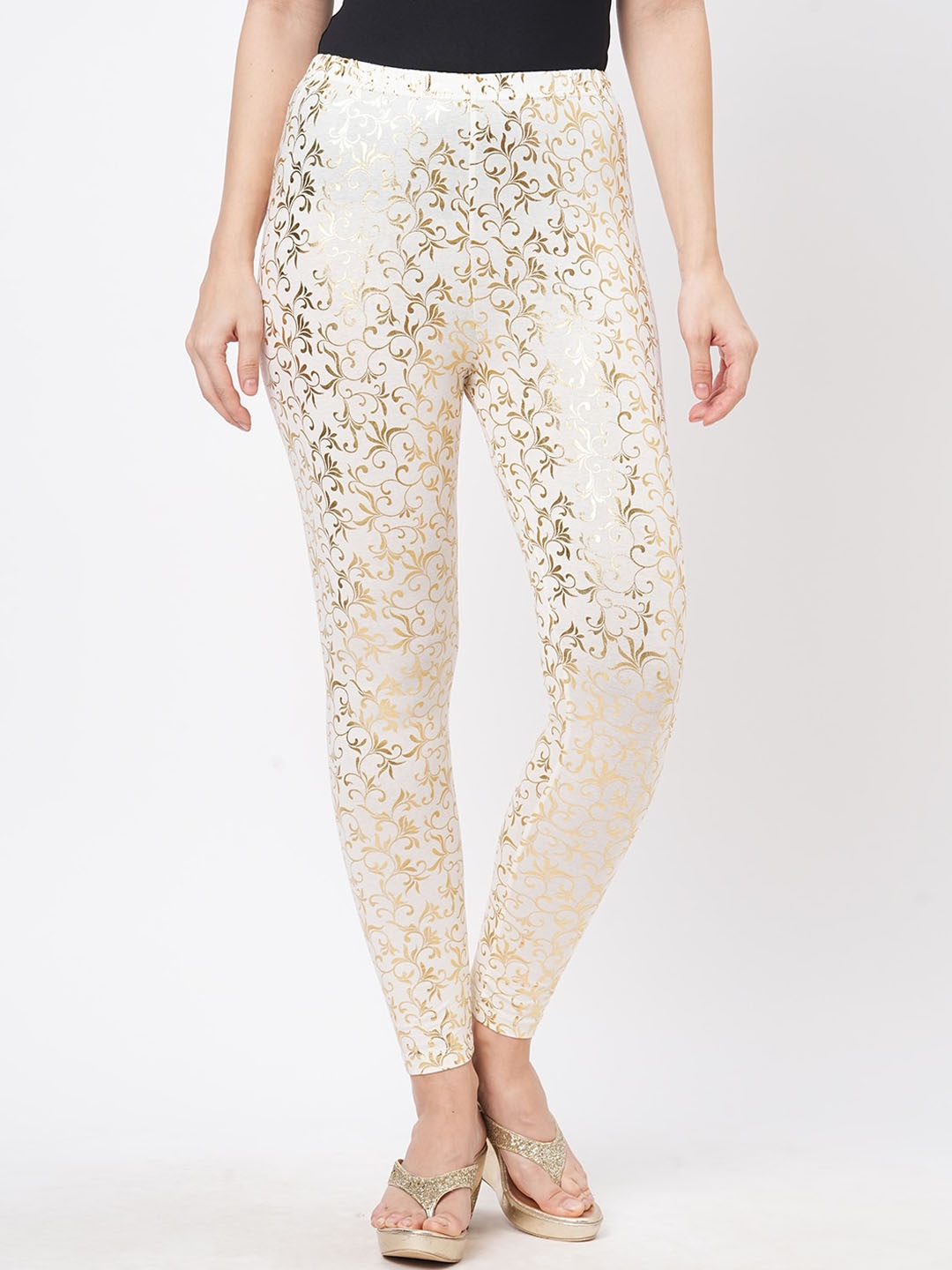 

Hashtag Be Printed Ankle Length Leggings, Off white