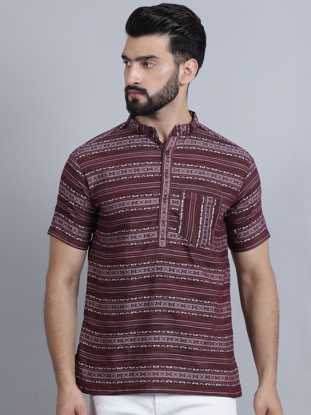 

Aarsha Geometric Printed Cotton Kurta, Burgundy