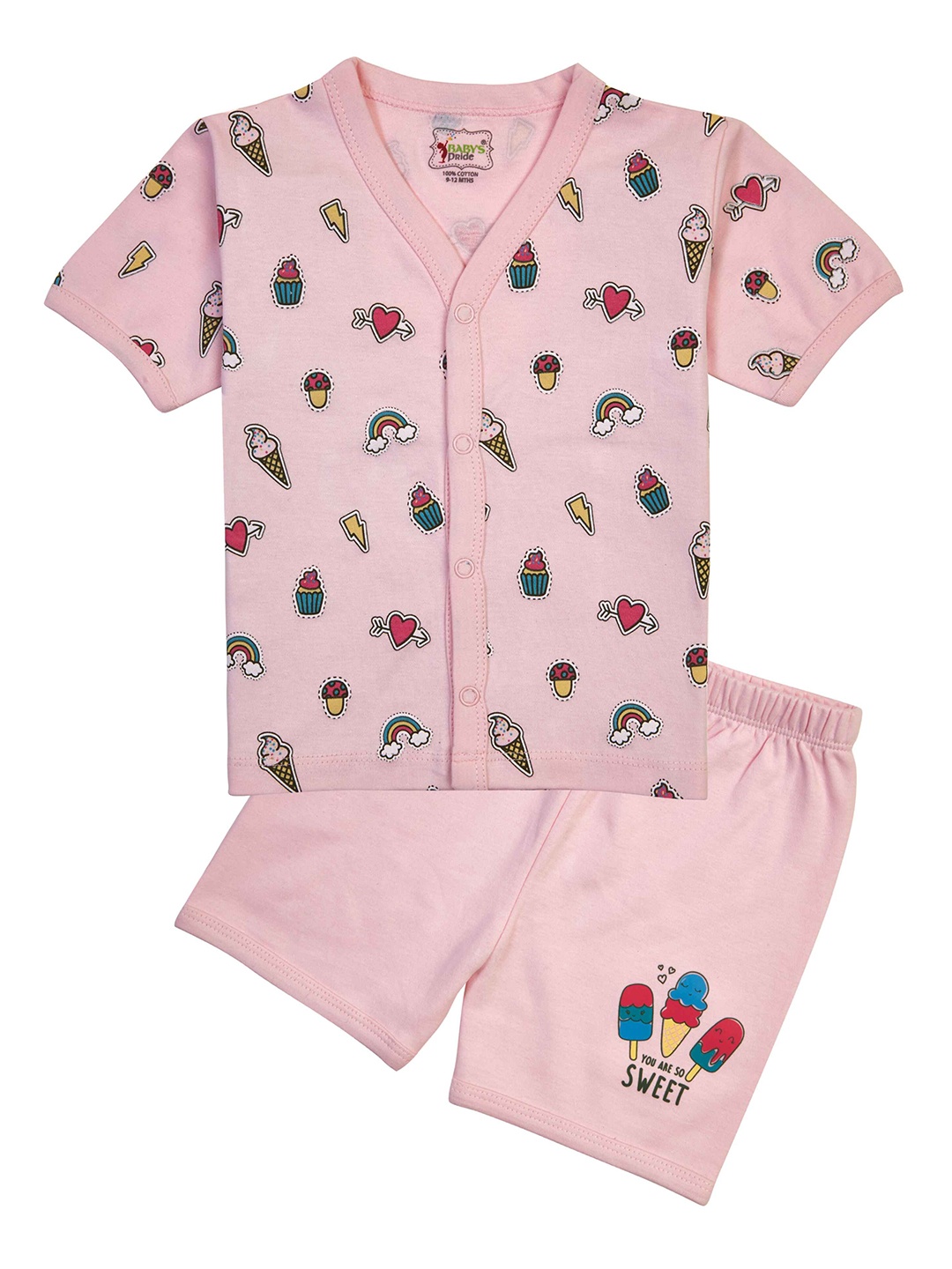 

BAESD Boys V-Neck Pure Cotton Printed T-shirt with Shorts, Pink