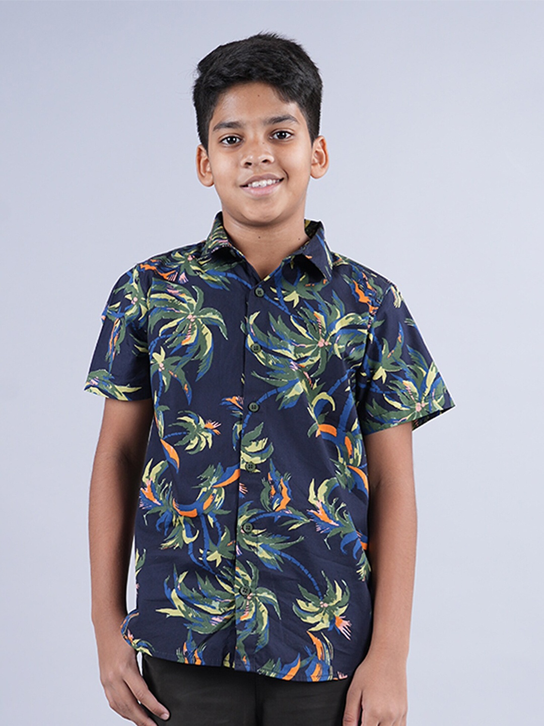 

KiddoPanti Boys Floral Printed Casual Shirt, Navy blue